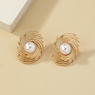 Golden Spiral Pearl Stud Earring - SubhagAlankar