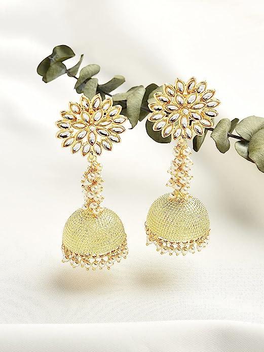 Clustered Pearls Kundan Jhumki - SubhagAlankar
