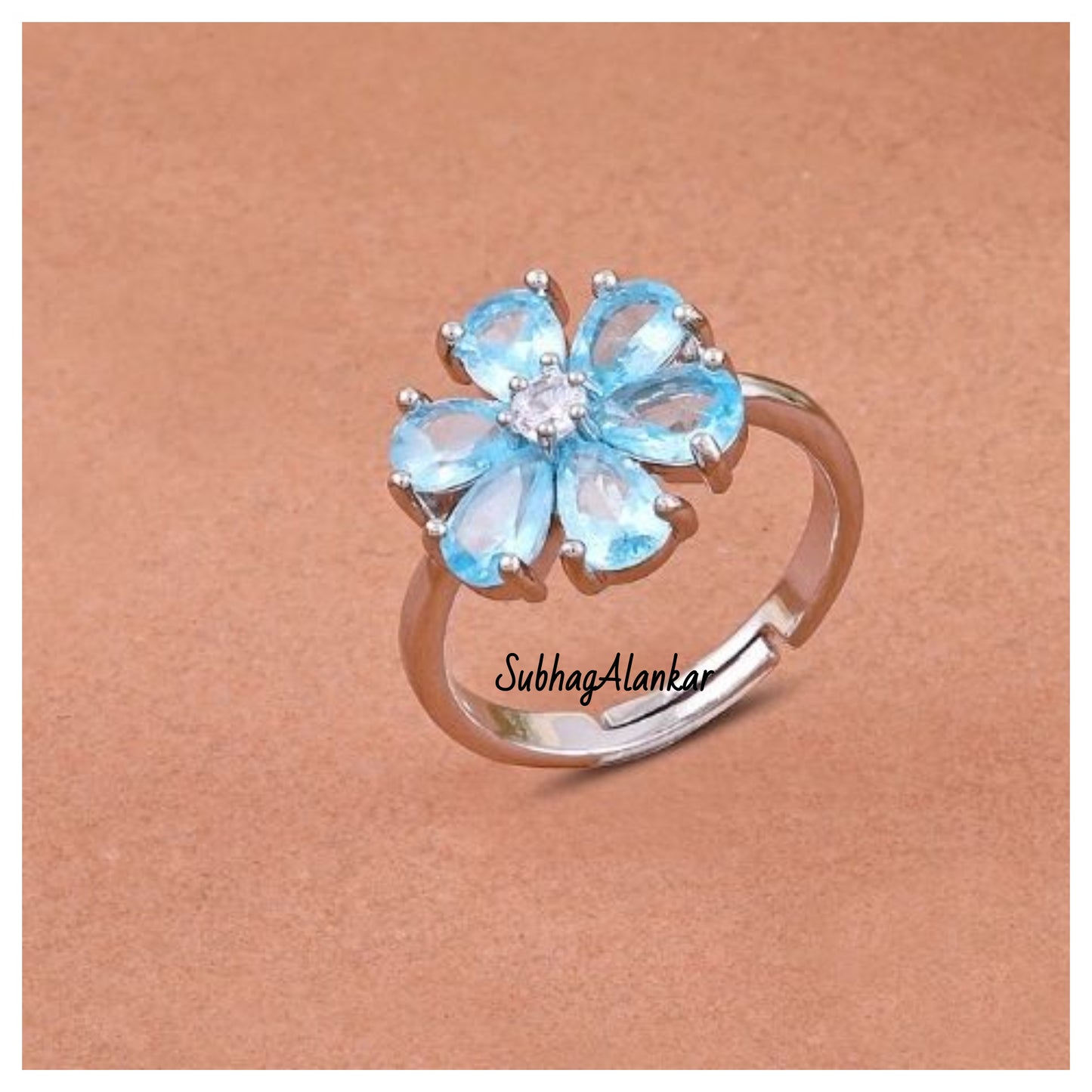 Elegance Blue Floral Ring - SubhagAlankar