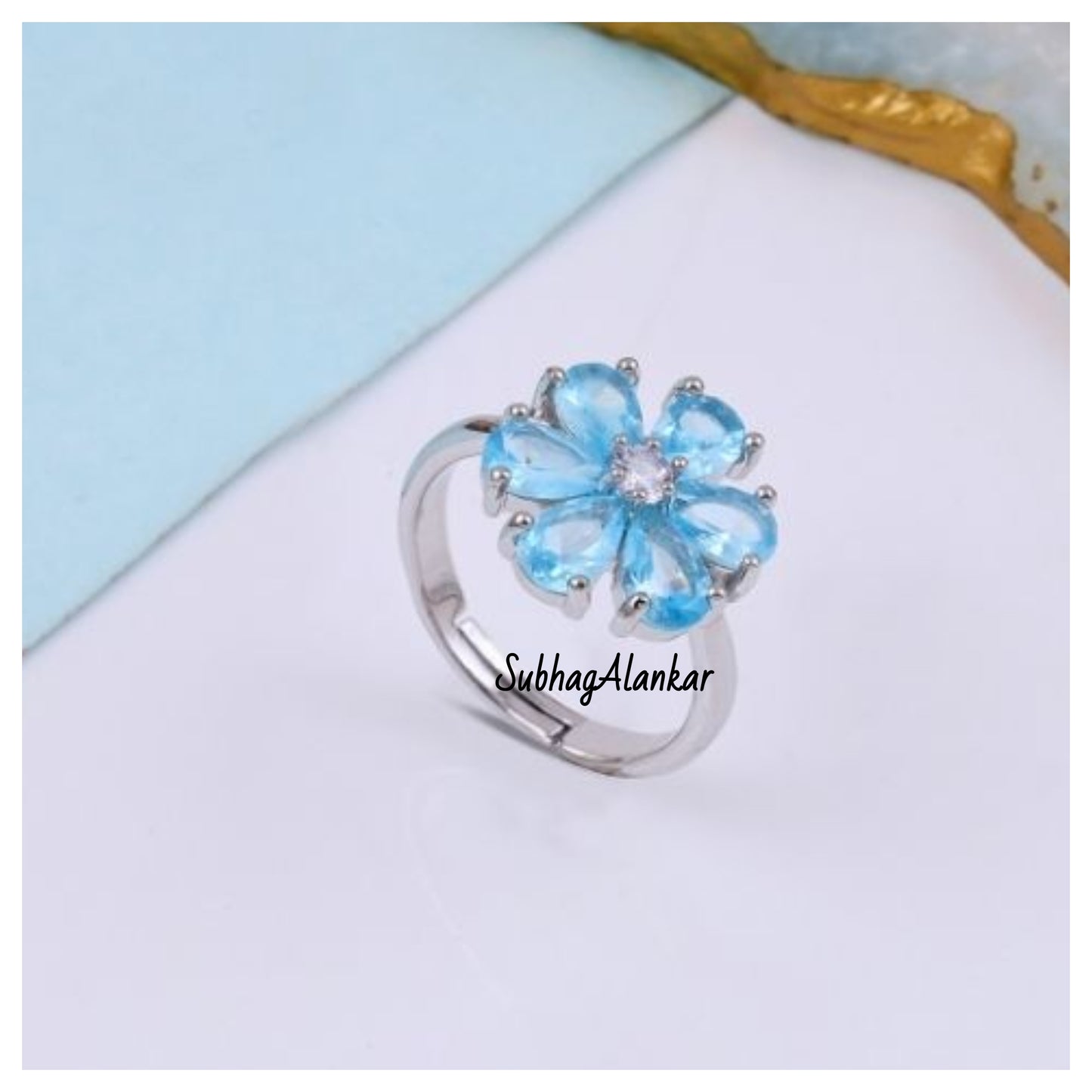 Elegance Blue Floral Ring - SubhagAlankar