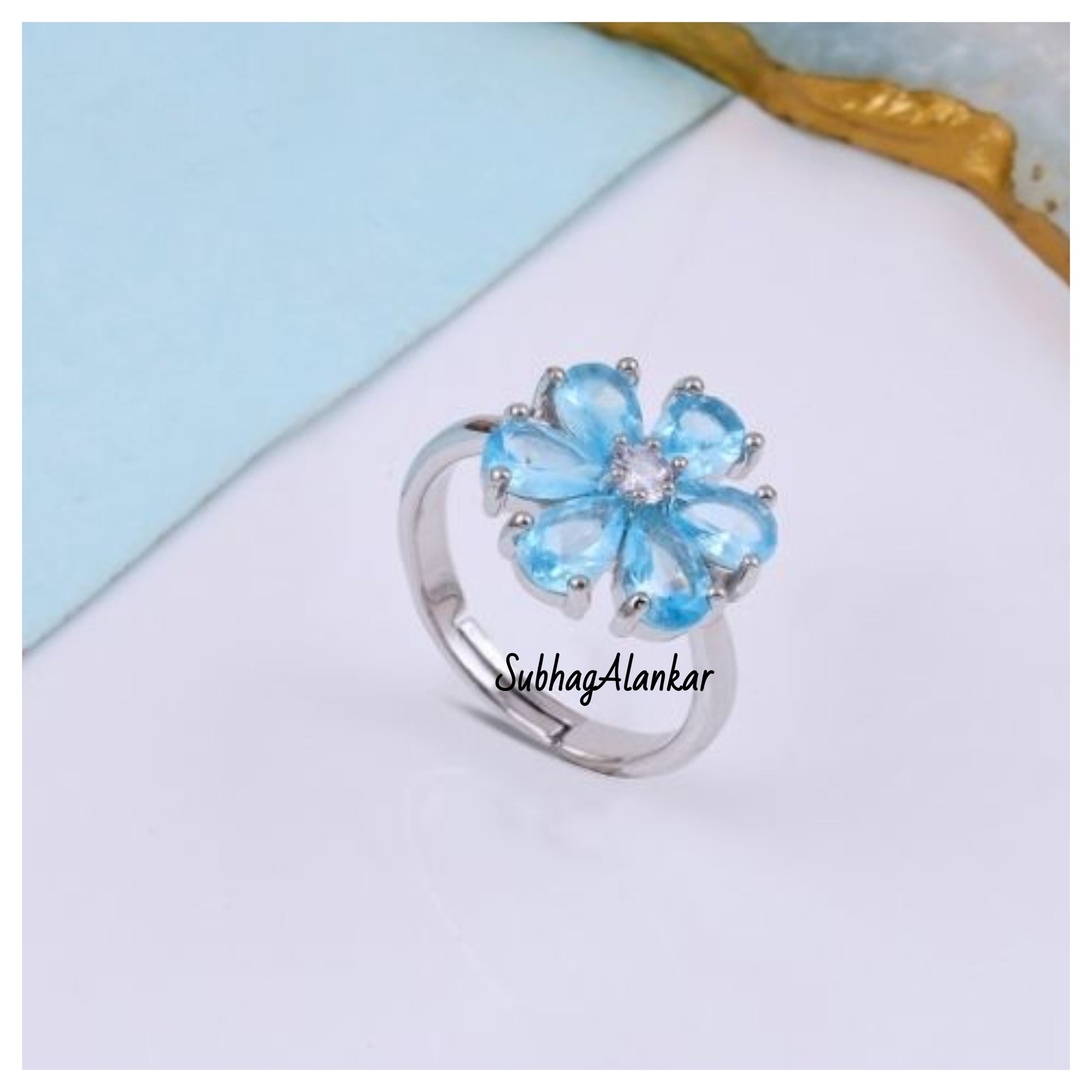 Elegance Blue Floral Ring - SubhagAlankar