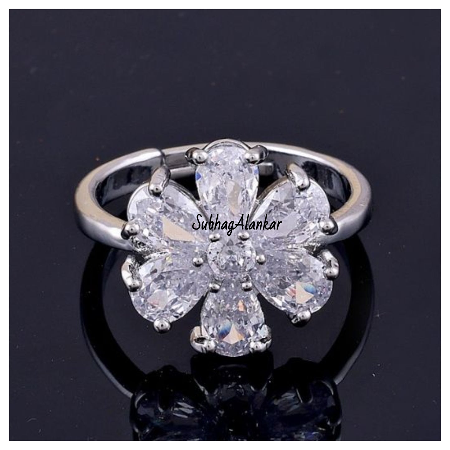 Elegance White Floral Ring - SubhagAlankar
