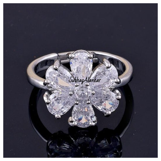 Elegance White Floral Ring - SubhagAlankar