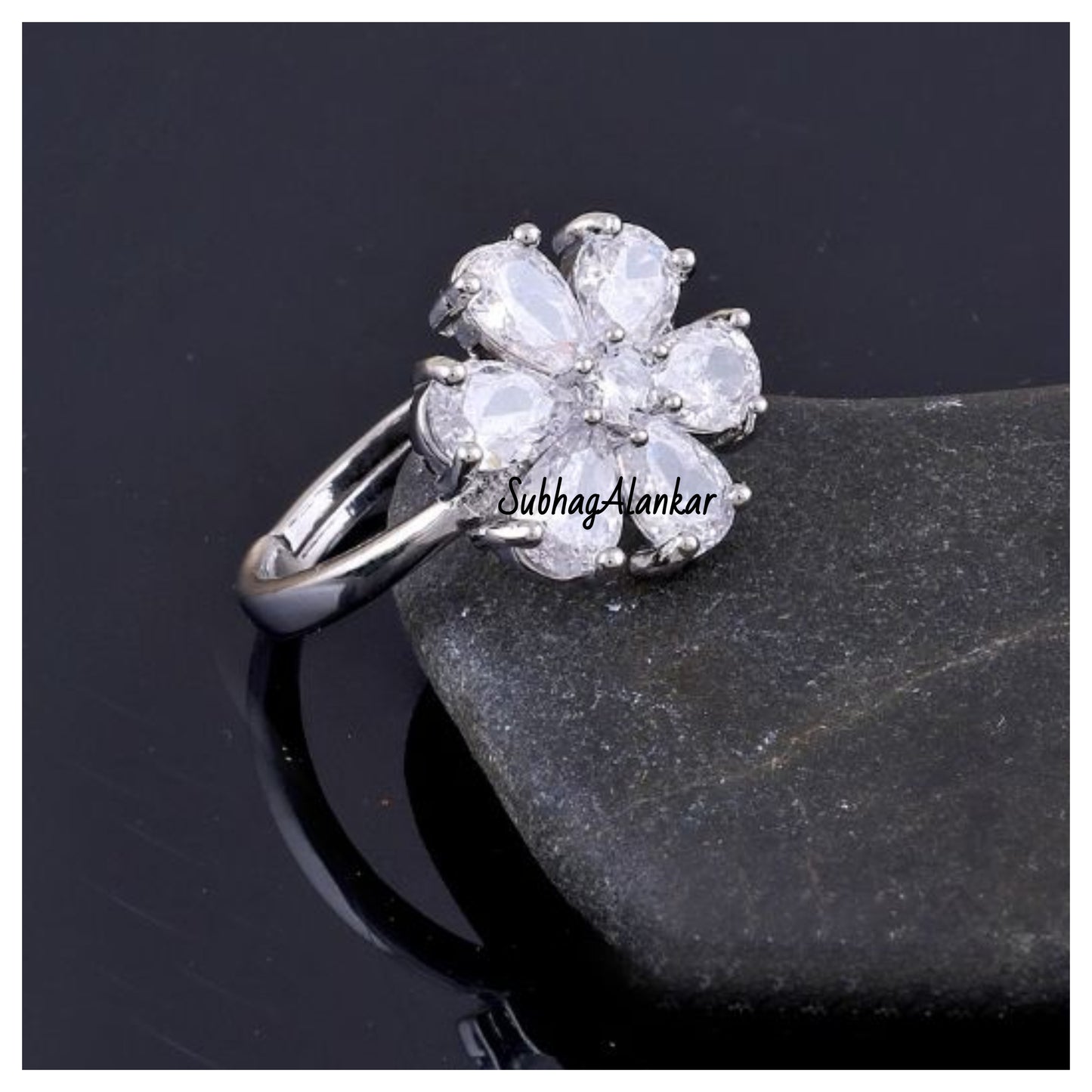 Elegance White Floral Ring - SubhagAlankar