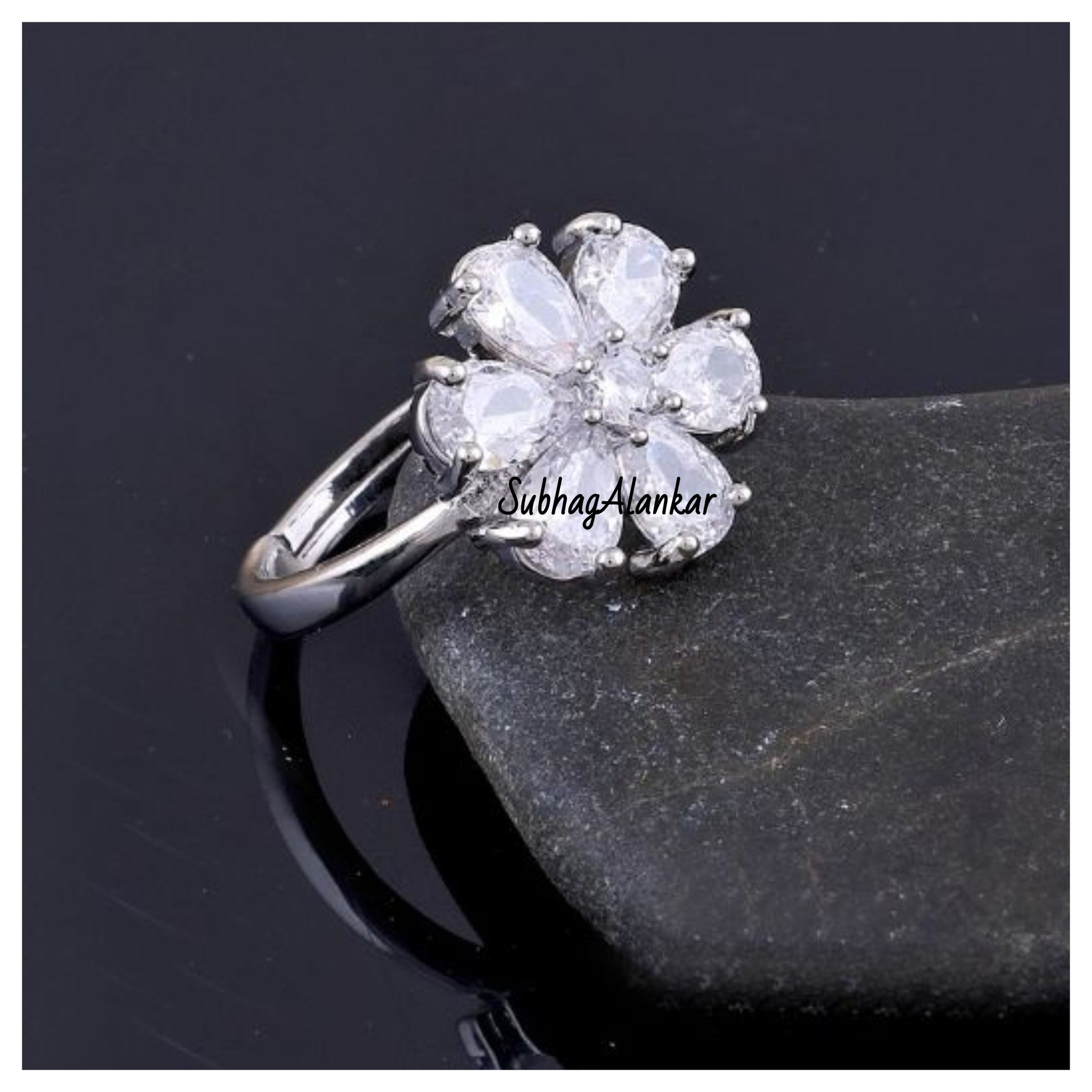 Elegance White Floral Ring - SubhagAlankar