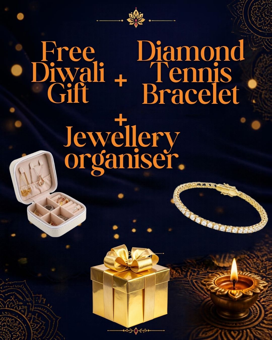 Free Tennis Bracelet + Diwali Gift + jewellery organiser