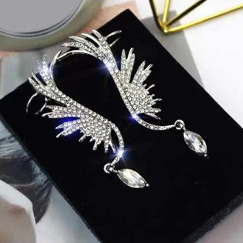 Silver Plated Rhinestone Wing Cuff Earrings - SubhagAlankar
