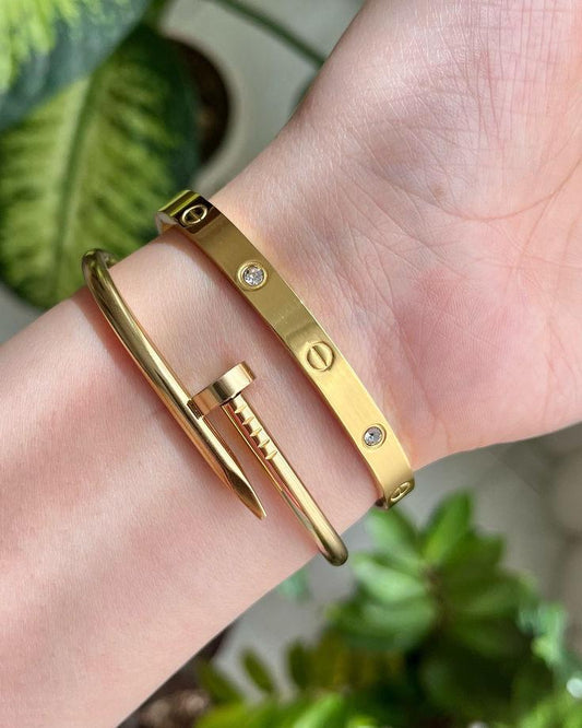 2 pair of Stainless Steel Gold Toned Love Band Bangle Bracelet - SubhagAlankar
