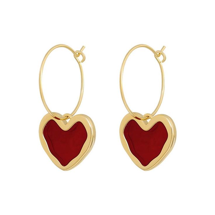 Elegant Red Heart Drop Earrings