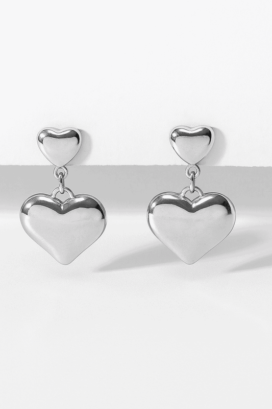 Silver Double Heart Dangler Earring