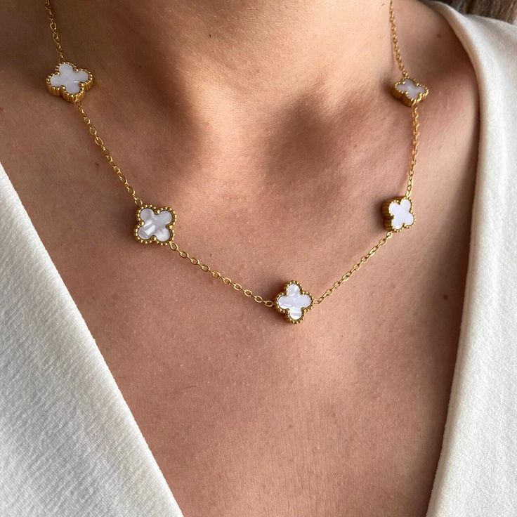 Statement White Clover Necklace