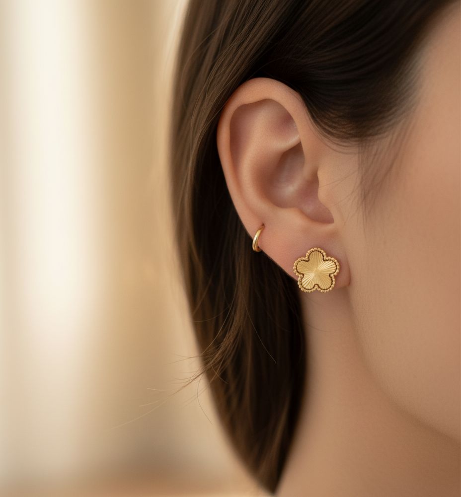 Gold Five Leaf Studs