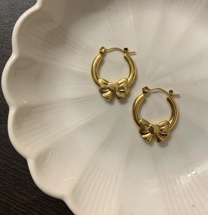 Golden Bow Bling Hoops