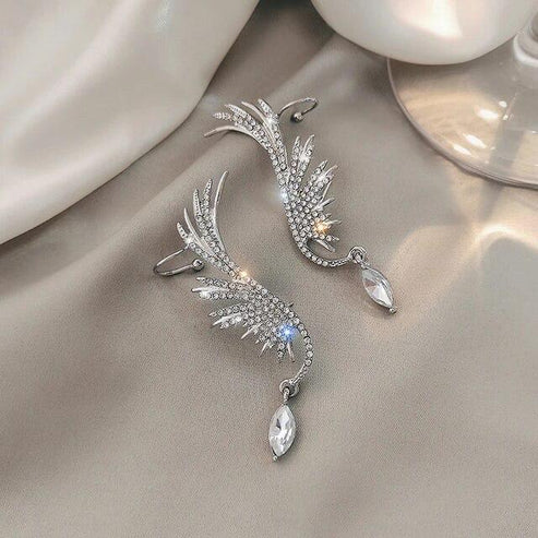 Silver Plated Rhinestone Wing Cuff Earrings - SubhagAlankar