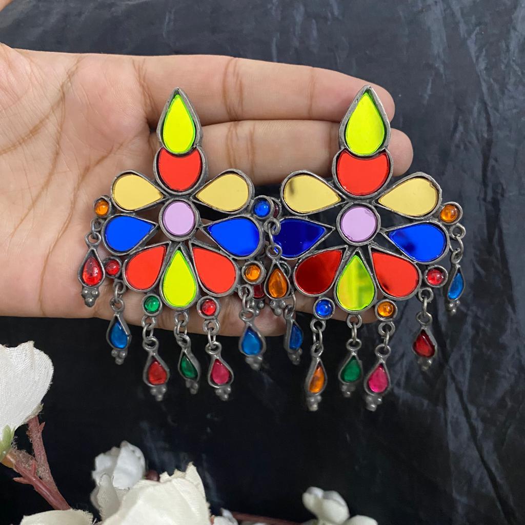 MULTI MIRRO OXIDISED EARRING - SubhagAlankar
