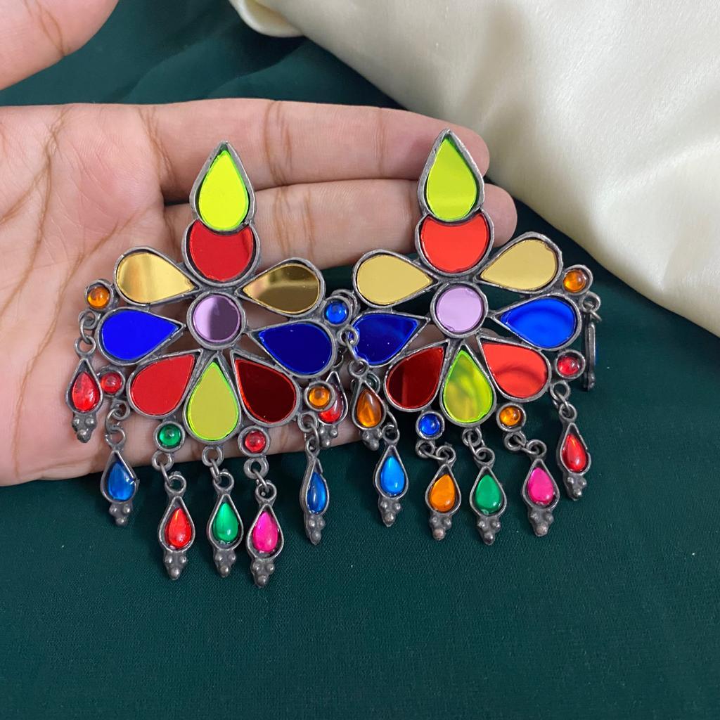 MULTI MIRRO OXIDISED EARRING - SubhagAlankar