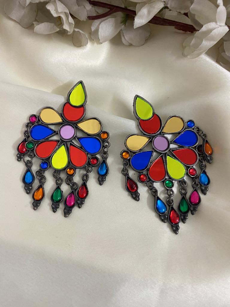 MULTI MIRRO OXIDISED EARRING - SubhagAlankar
