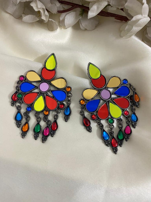MULTI MIRRO OXIDISED EARRING - SubhagAlankar