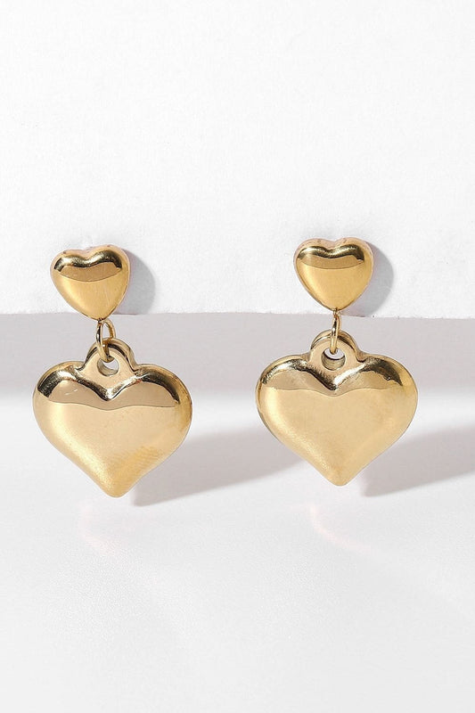 Golden Double Heart Dangler Earring
