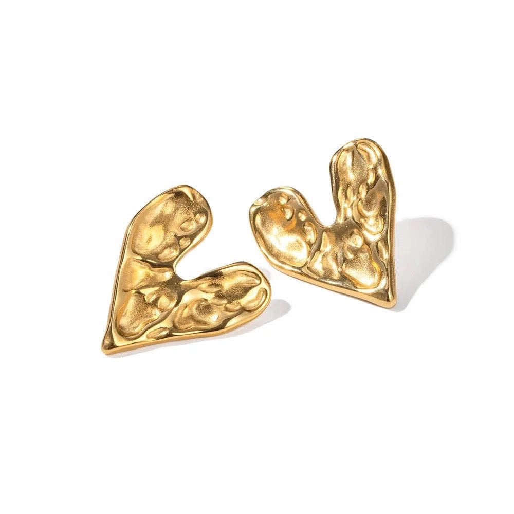 Textured V-Shaped Gold Earrings