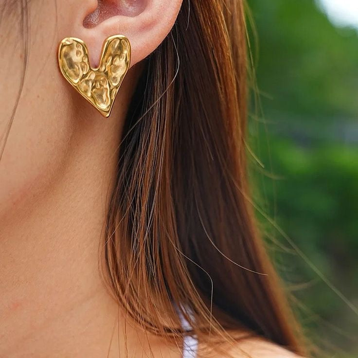 Textured V-Shaped Gold Earrings
