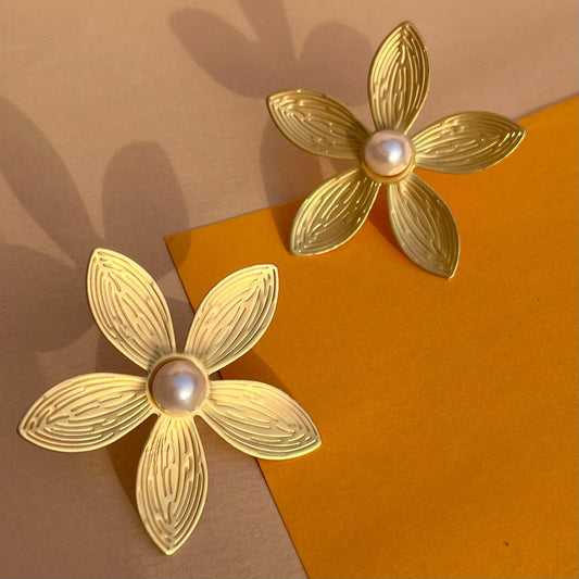 Lustrous Petal Pearl Earrings - Statement - SubhagAlankar