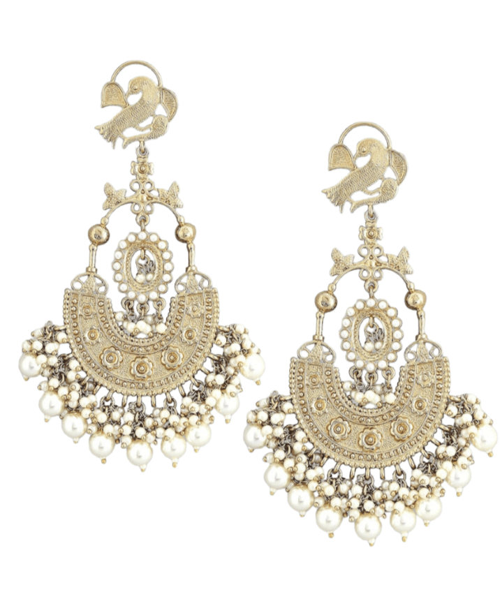 White Pearl Chandelier Earrings - SubhagAlankar