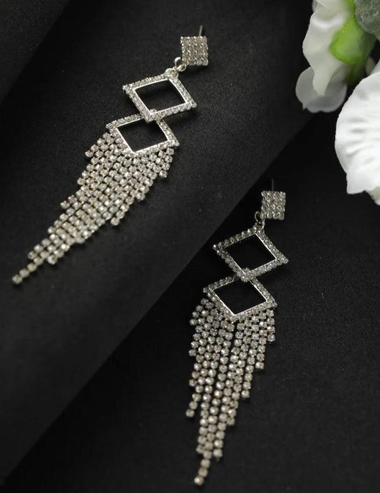 Rhinestone Diamond Shaped Tassel Earring - SubhagAlankar