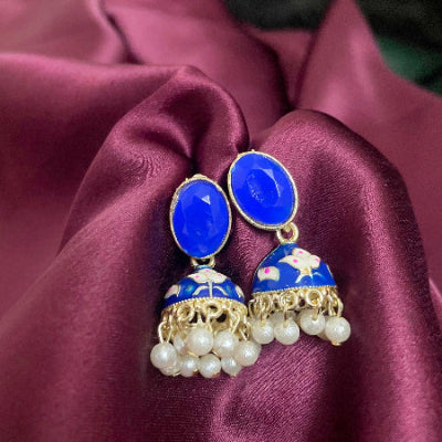 Esha DarkBlue meenakari jhumki - SubhagAlankar