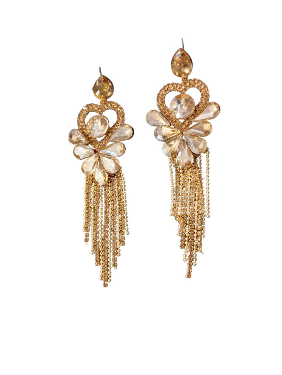 Golden Heart Crystal Tassel Earring - SubhagAlankar