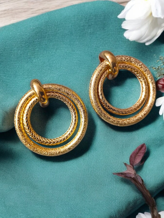Minimalist Textured Gold-Plated Circle Stud - SubhagAlankar