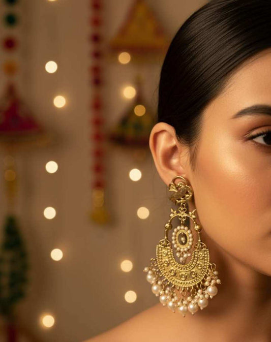 White Pearl Chandelier Earrings