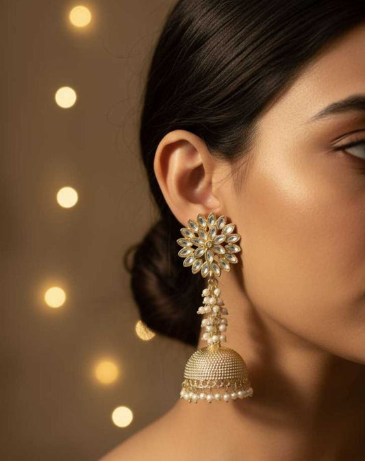 Clustered Pearls Kundan Jhumki