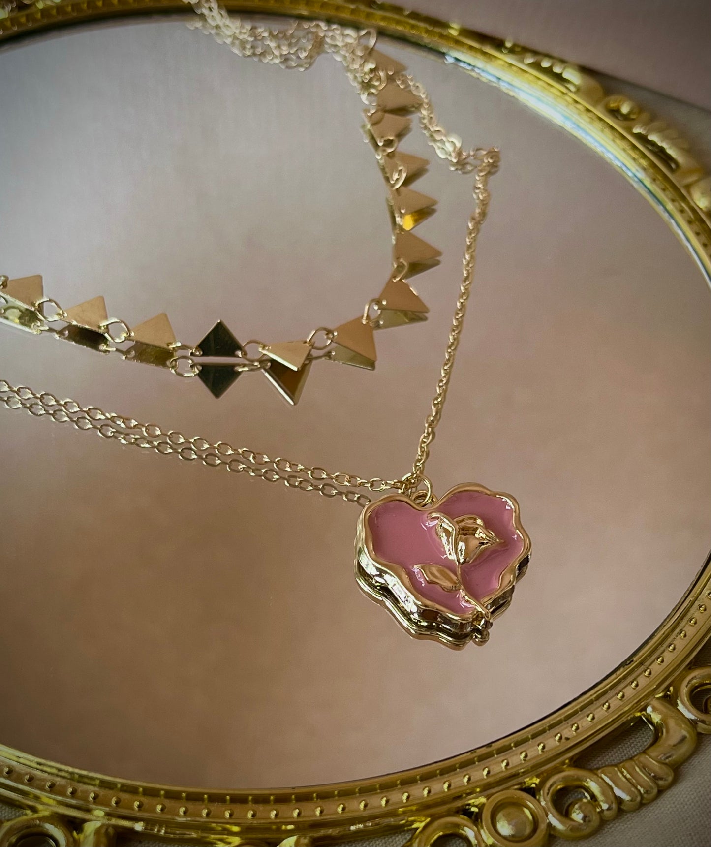 Eliza's Double Layerd Heart Necklace - Pink - SubhagAlankar