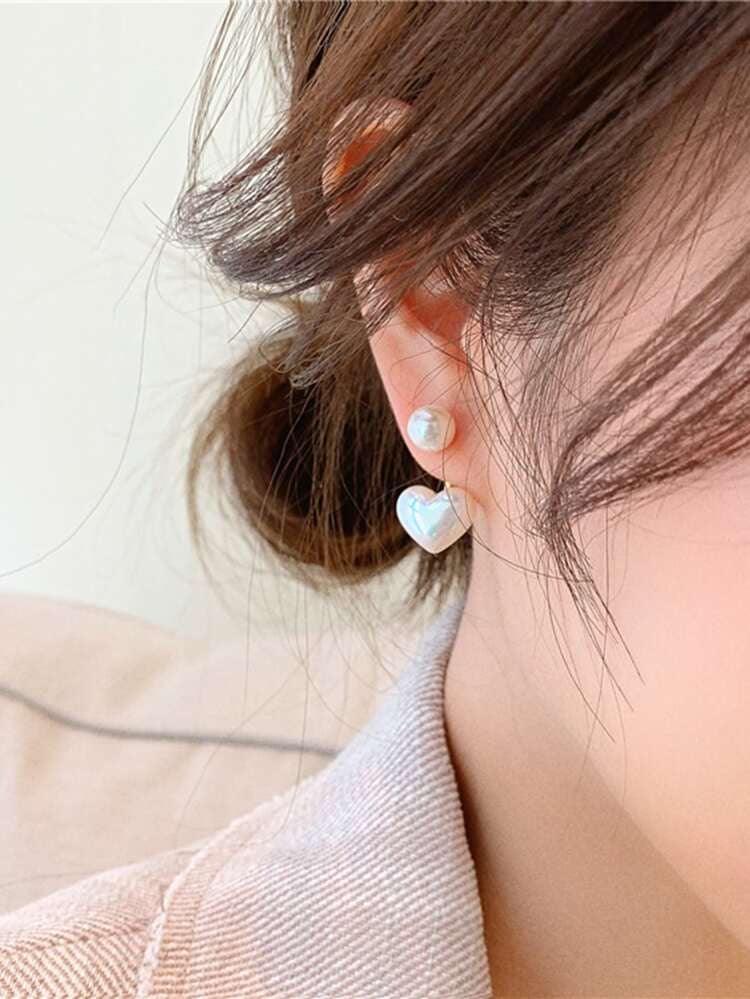 Minimalist Korean Pearl Heart Earring - SubhagAlankar