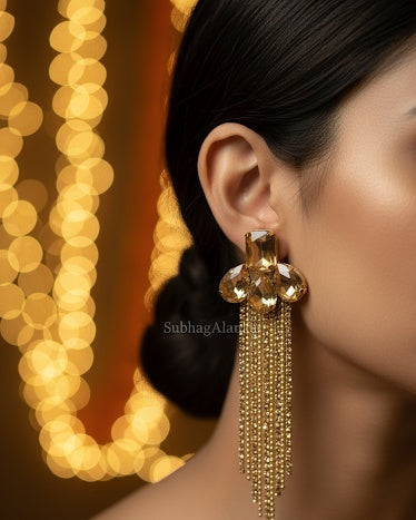 Graceful Golden Crystal Tassel Earring