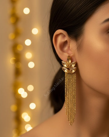 Leafy Elegance Tassel Earrings