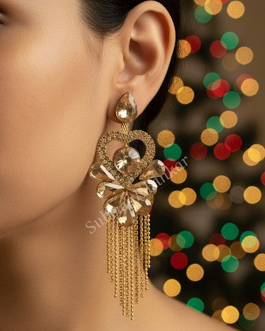Golden Heart Crystal Tassel Earring
