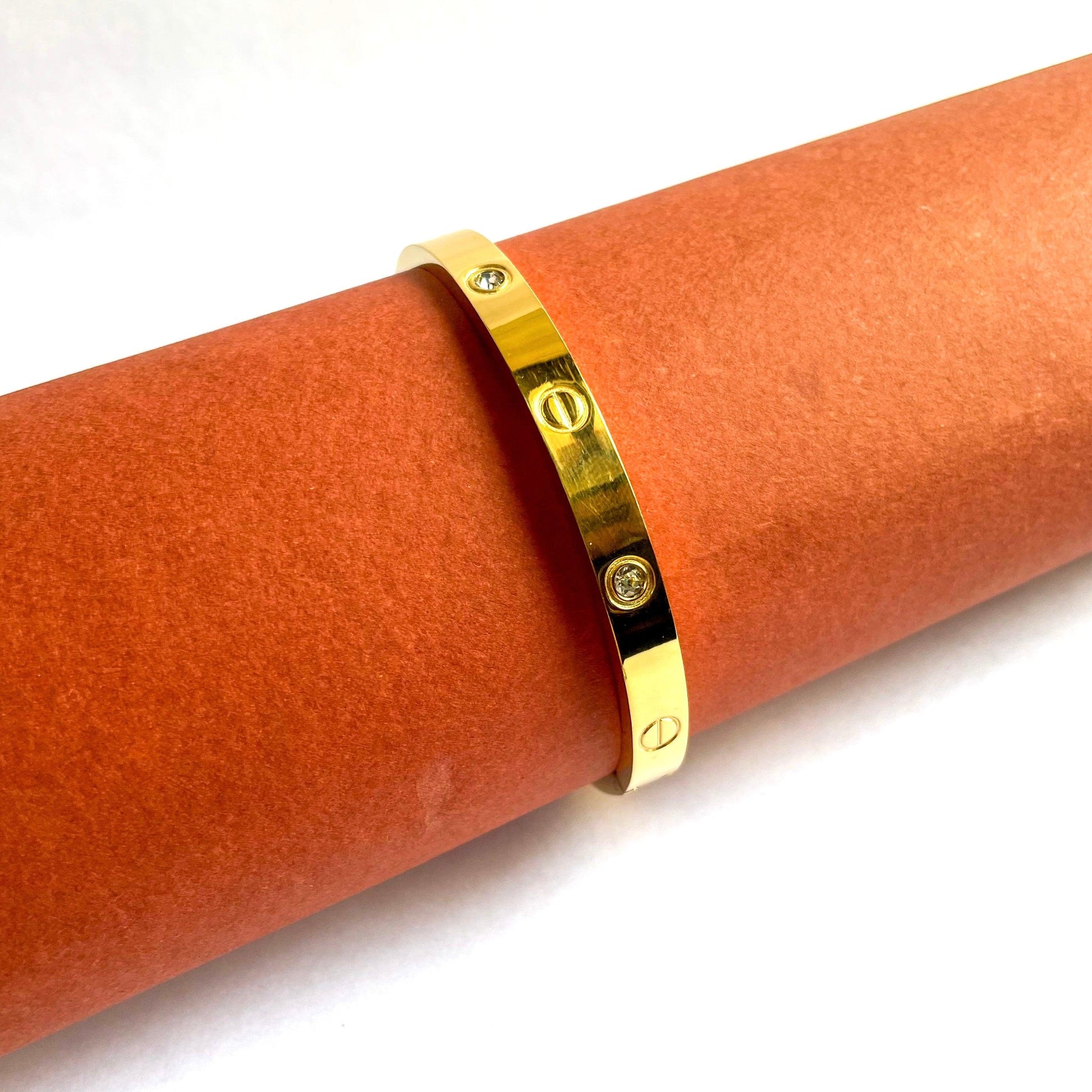 Stainless Steel Gold Toned Love Band Bangle Bracelet - SubhagAlankar