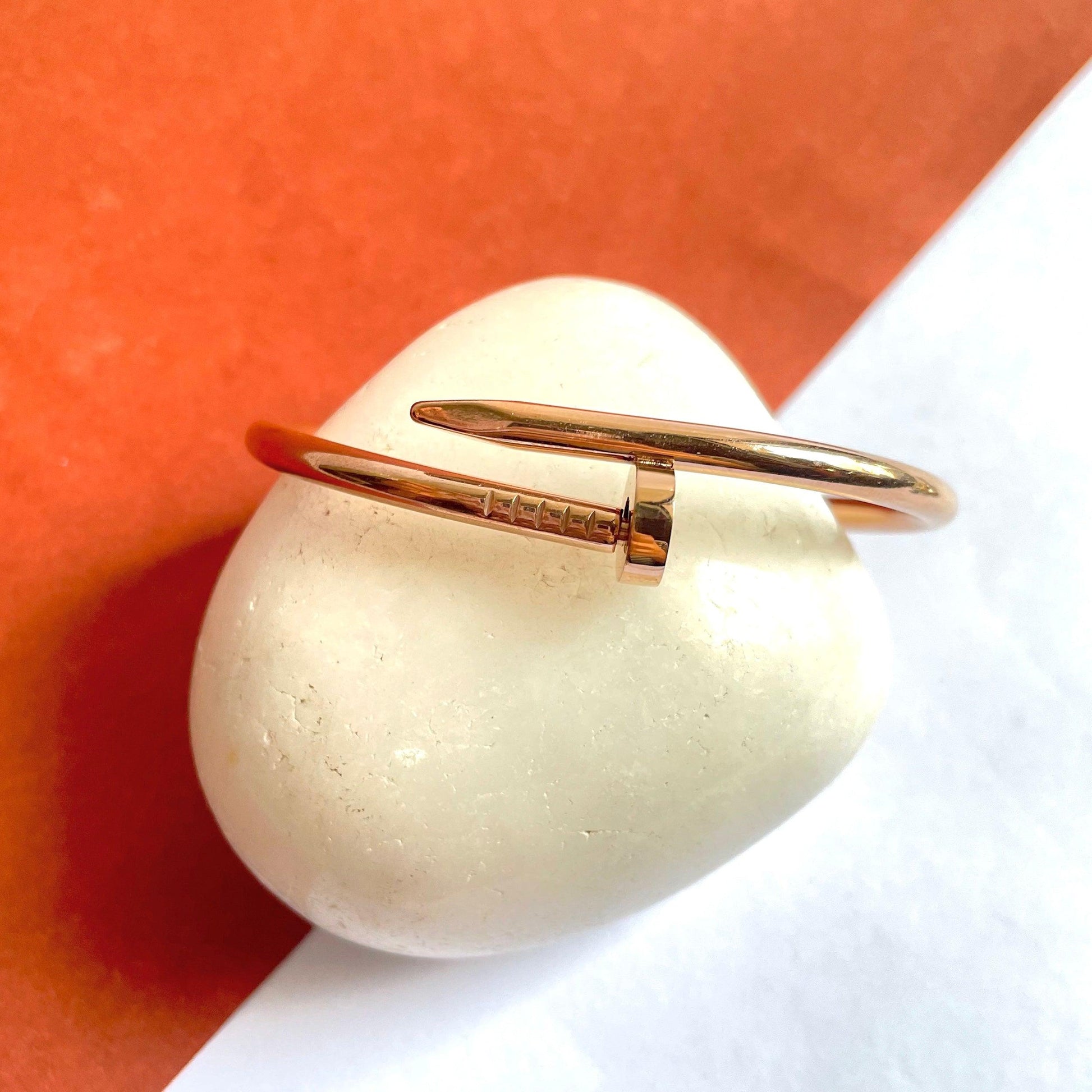 Stainless Steel Nail Rose Gold Toned Love Band Bangle Bracelet - SubhagAlankar