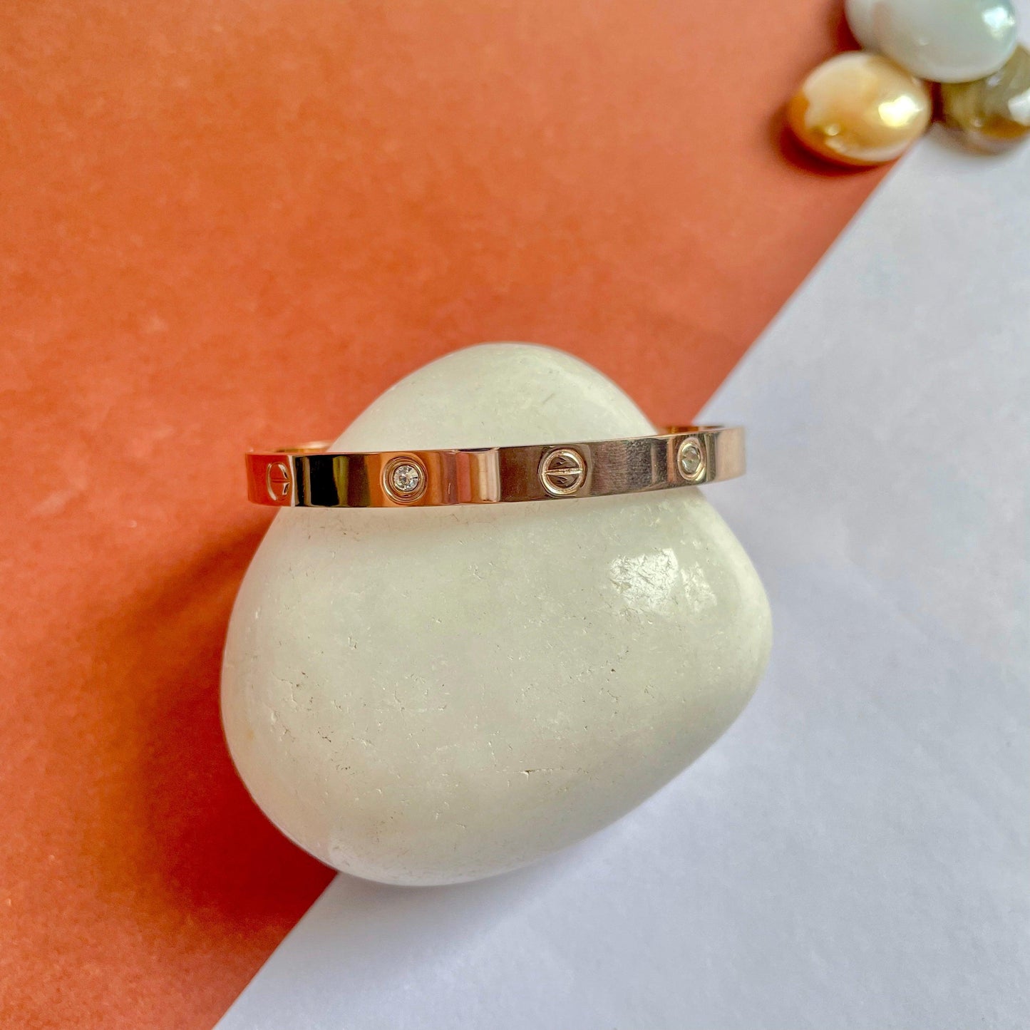 Stainless Steel Rose Gold Toned Love Band Bangle Bracelet - SubhagAlankar