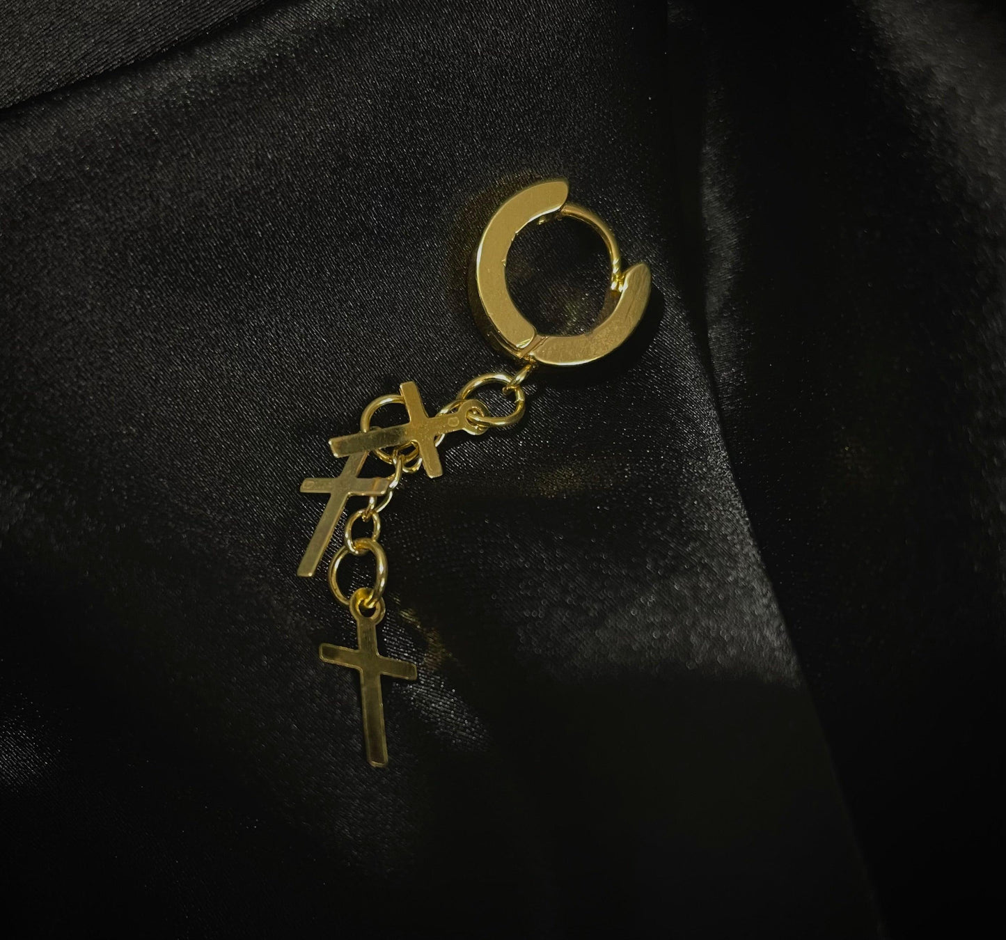 3 Cross Gold Stainless Steel Earring for Men (one ear) - SubhagAlankar