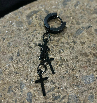 3 Cross Black Stainless Steel Earring for Men (one ear) - SubhagAlankar