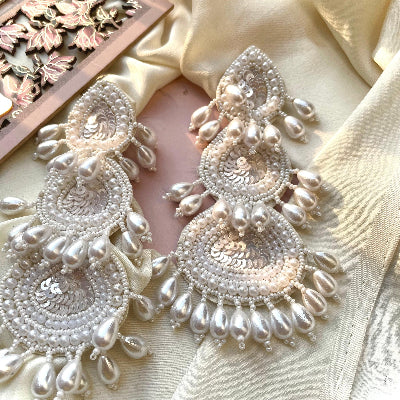 Classic Statement White Pearl Handmade Earrings - SubhagAlankar