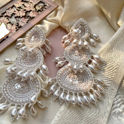Classic Statement White Pearl Handmade Earrings - SubhagAlankar