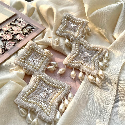 Statement White Pearl Handmade Earrings - SubhagAlankar