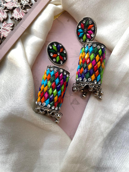 Afghani Oxidised Multi Big Cylinder Earring - SubhagAlankar