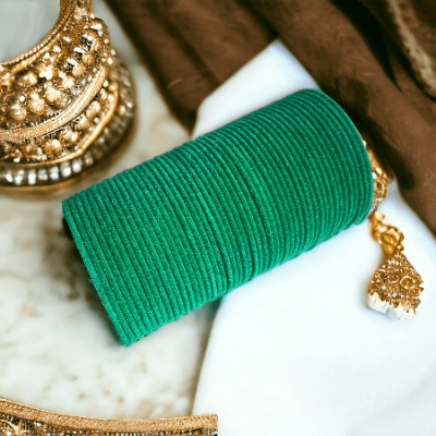 Dark Green Velvet Bangles - SubhagAlankar