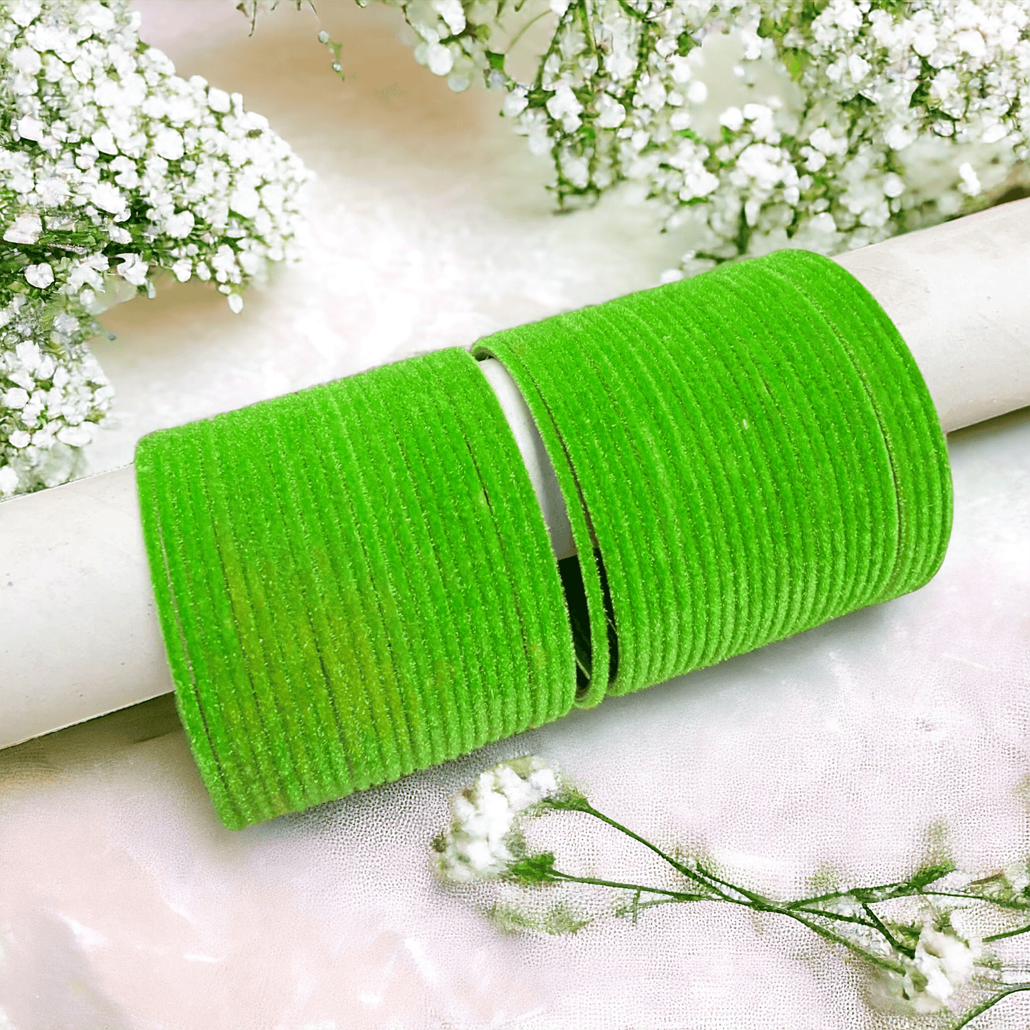 Light Green Velvet Bangles - SubhagAlankar