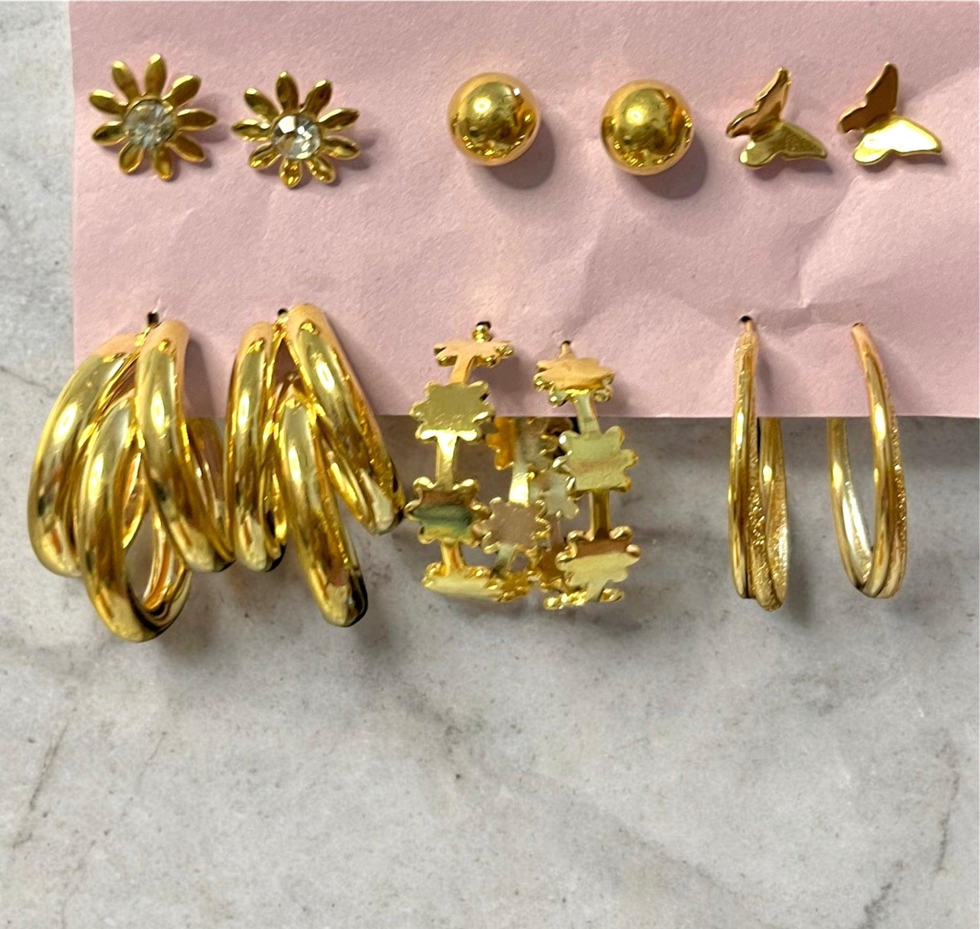 6 Pair Classic Hoops and Studs - SubhagAlankar